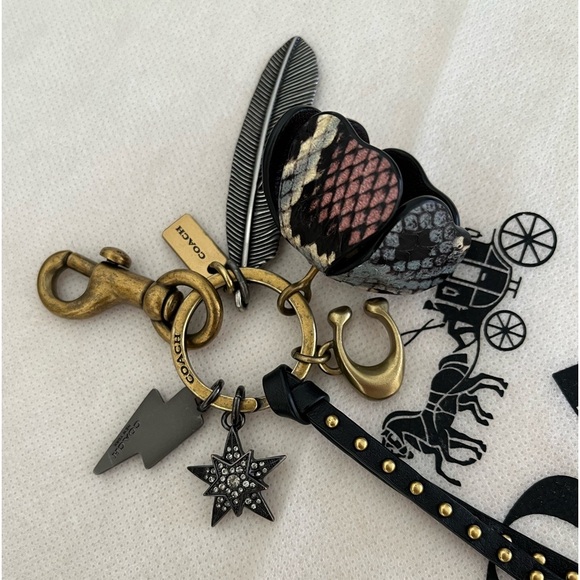 Auth Coach Tea Rose, Lightening Bolt, Studded star Multi Charm bag key fob charm - Picture 15 of 17